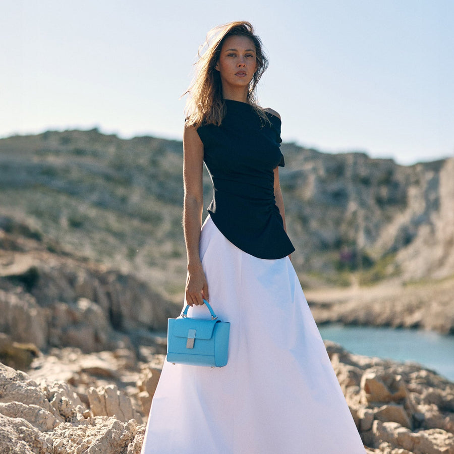 Mini Marly Silver Edition - Cuir Box Bleu Clair Ateliers Auguste