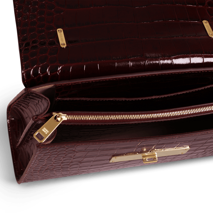 Capucine Gold Edition - Cuir Embossé Croco Bordeaux Ateliers Auguste