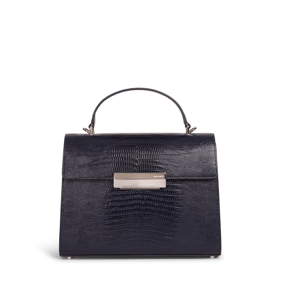 Capucine Silver Edition - Cuir Embossé Lézard Bleu Nuit Ateliers Auguste