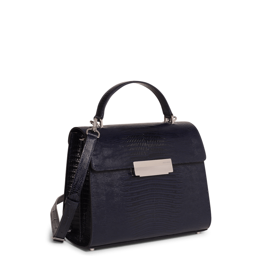 Capucine Silver Edition - Cuir Embossé Lézard Bleu Nuit Ateliers Auguste