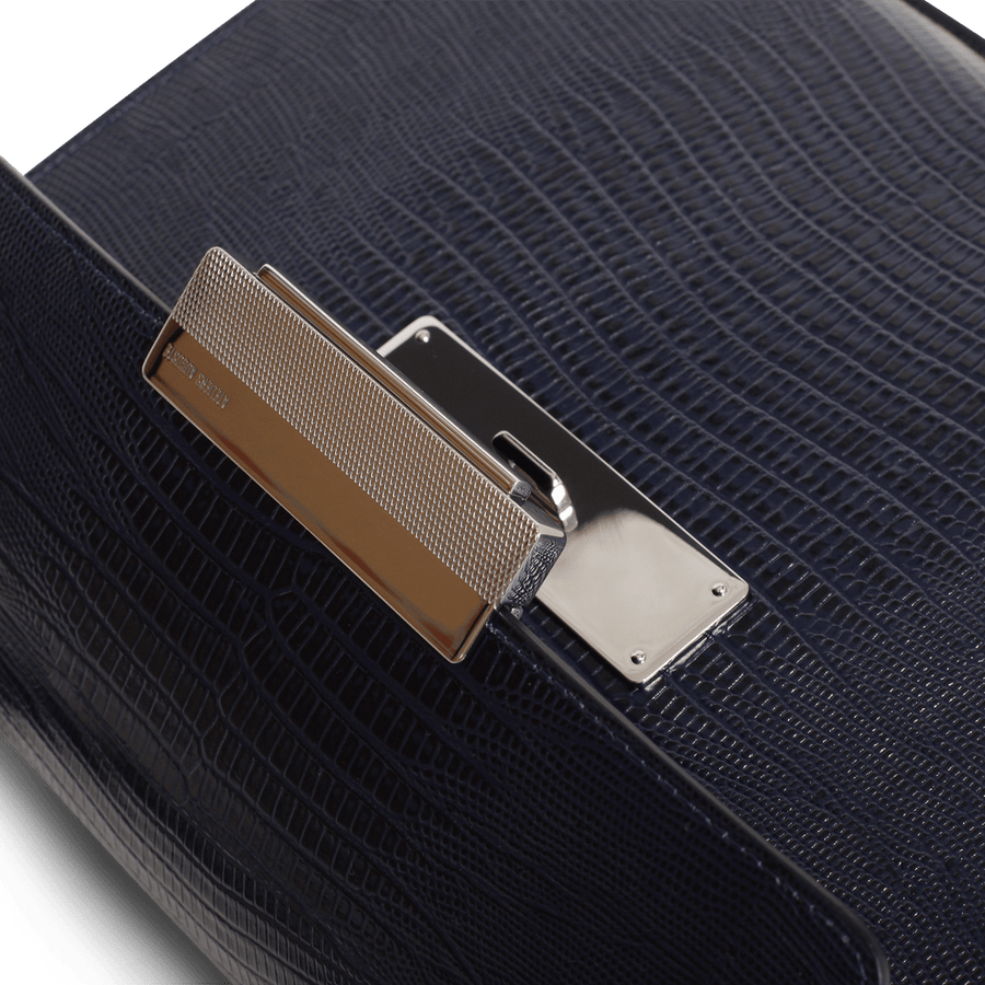 Capucine Silver Edition - Cuir Embossé Lézard Bleu Nuit Ateliers Auguste