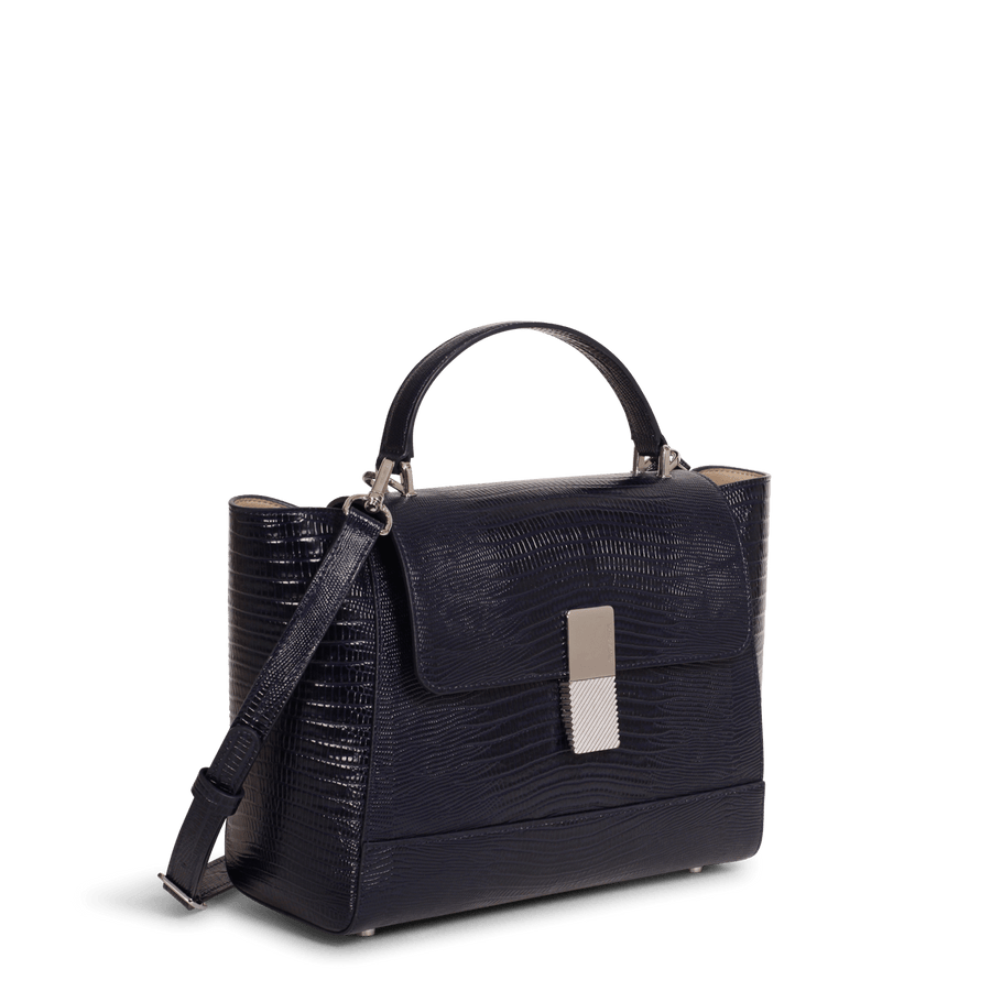 Marly Silver Edition - Cuir Embossé Lézard Bleu Nuit Ateliers Auguste