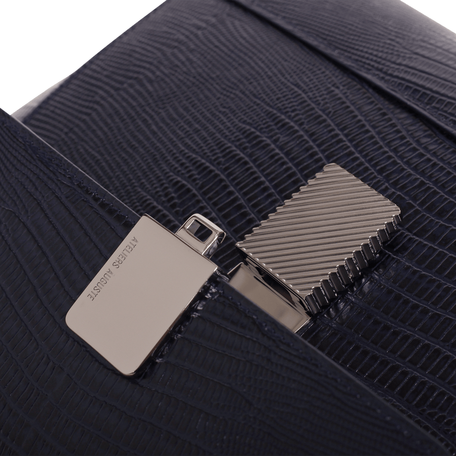Marly Silver Edition - Cuir Embossé Lézard Bleu Nuit Ateliers Auguste