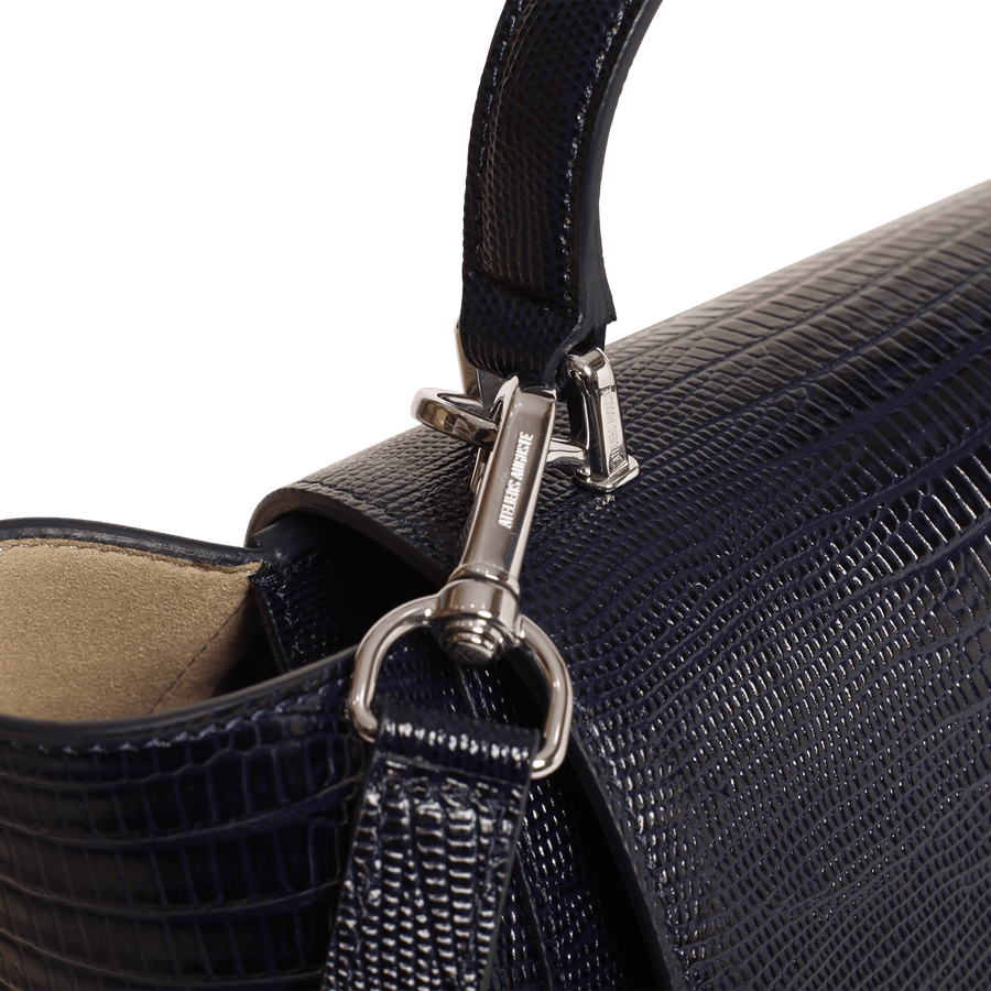 Mini Marly Silver Edition - Cuir Embossé Lézard Bleu Nuit Ateliers Auguste