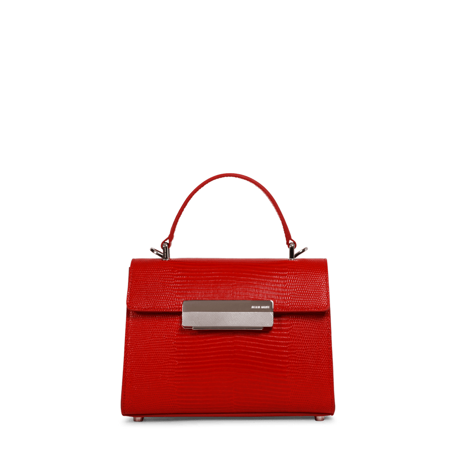 Mini Capucine Silver Edition - Cuir Embossé Lézard Rouge Ateliers Auguste