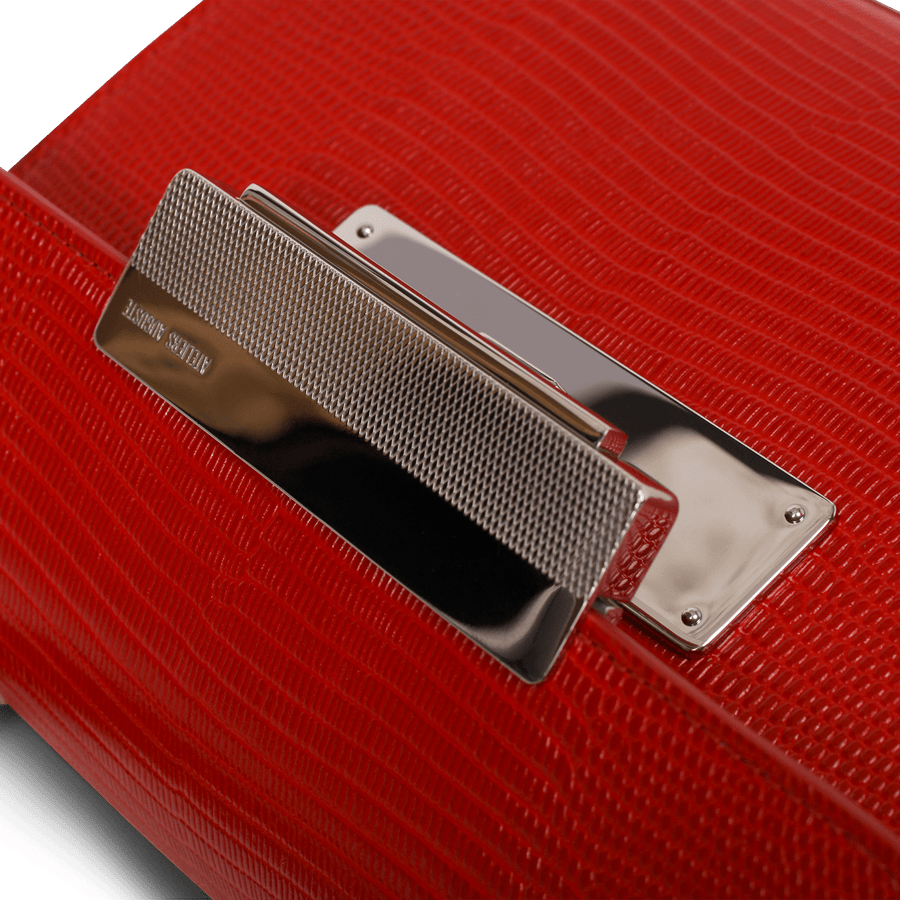 Mini Capucine Silver Edition - Cuir Embossé Lézard Rouge Ateliers Auguste