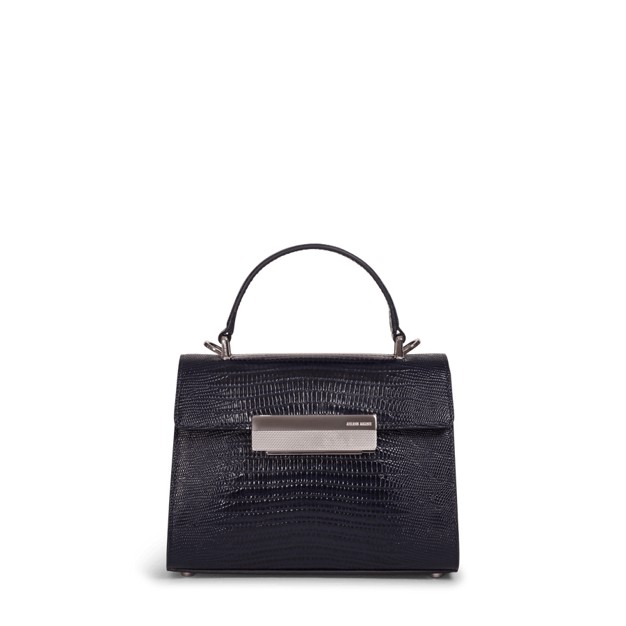 Mini Capucine Silver Edition - Cuir Embossé Lézard Bleu Nuit Ateliers Auguste