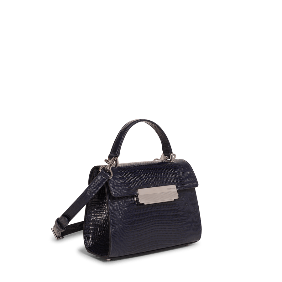 Mini Capucine Silver Edition - Cuir Embossé Lézard Bleu Nuit Ateliers Auguste