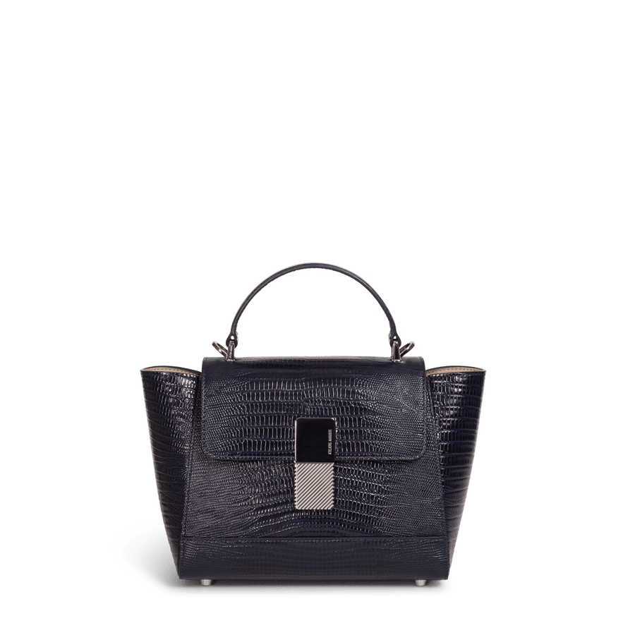 Mini Marly Silver Edition - Cuir Embossé Lézard Bleu Nuit Ateliers Auguste