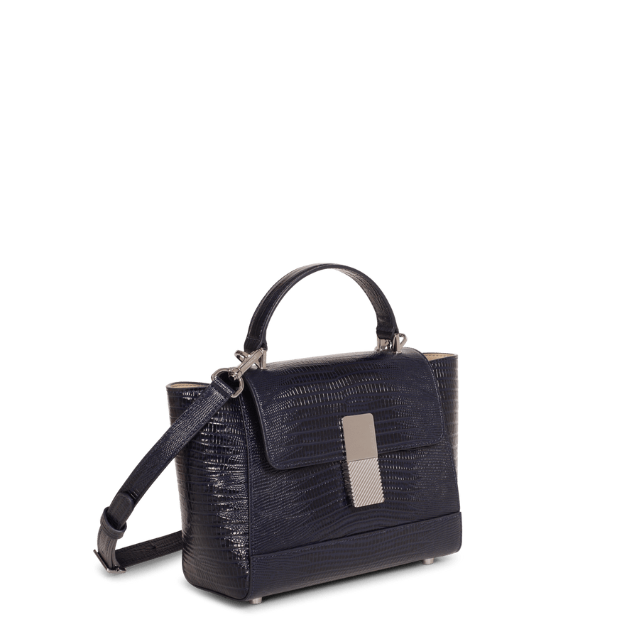 Mini Marly Silver Edition - Cuir Embossé Lézard Bleu Nuit Ateliers Auguste