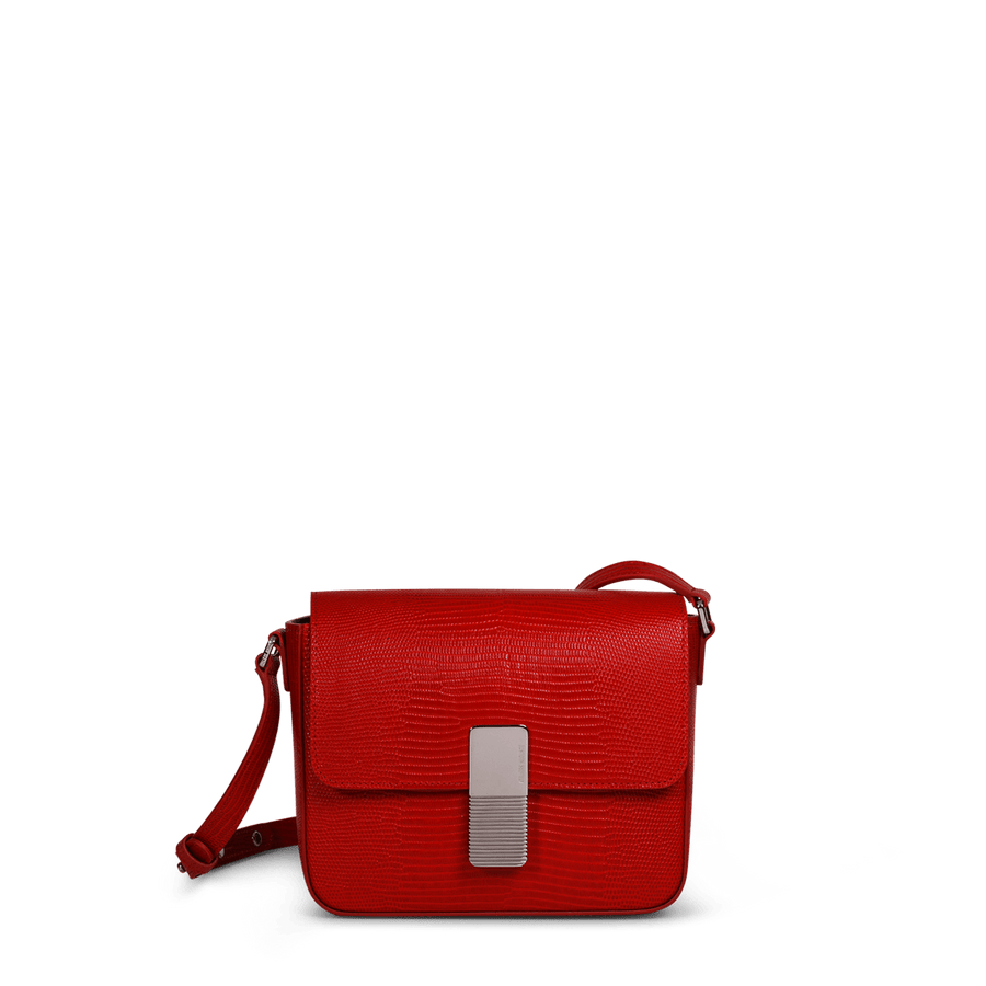 Mini Monceau Silver Edition - Cuir Embossé Lézard Rouge Ateliers Auguste