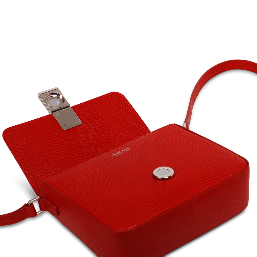Mini Monceau Silver Edition - Cuir Embossé Lézard Rouge Ateliers Auguste