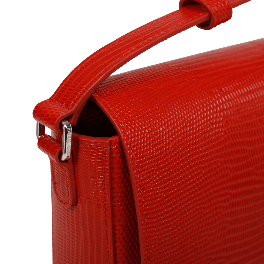 Mini Monceau Silver Edition - Cuir Embossé Lézard Rouge Ateliers Auguste