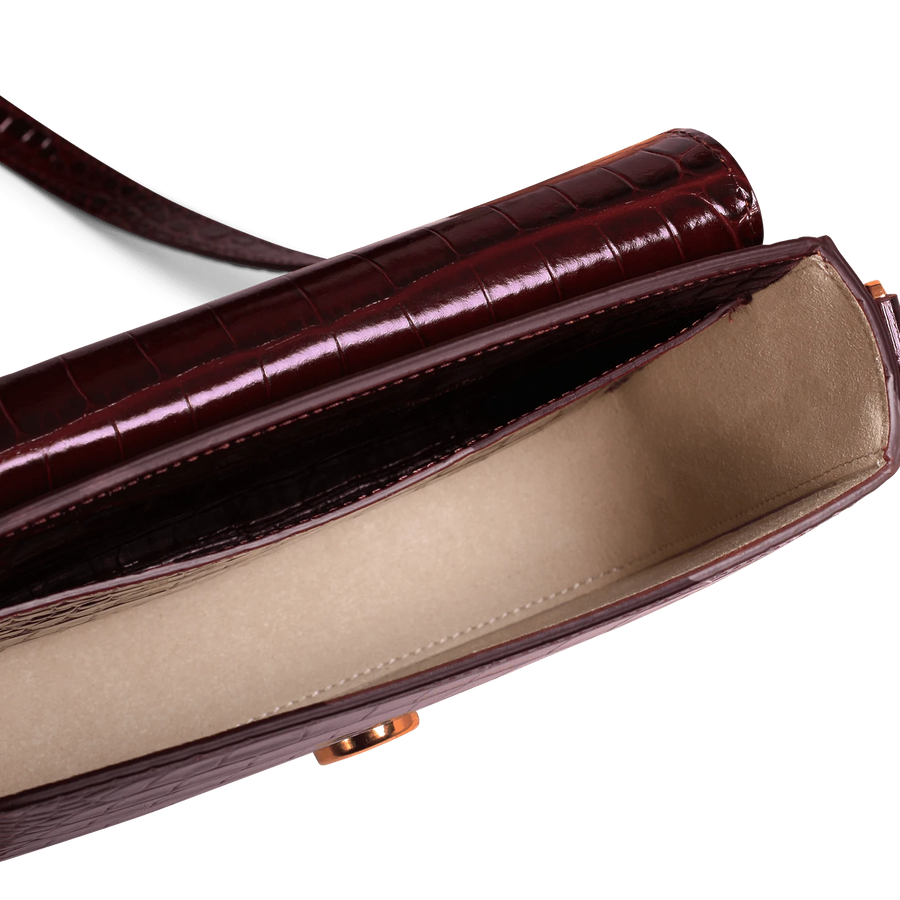 Mini Monceau Gold Edition - Cuir Embossé Croco Bordeaux Ateliers Auguste