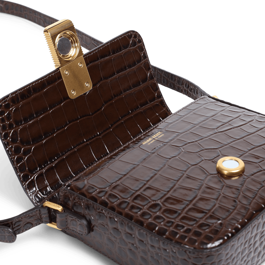 Mini Monceau Gold Edition - Cuir Embossé Croco Chocolat Ateliers Auguste