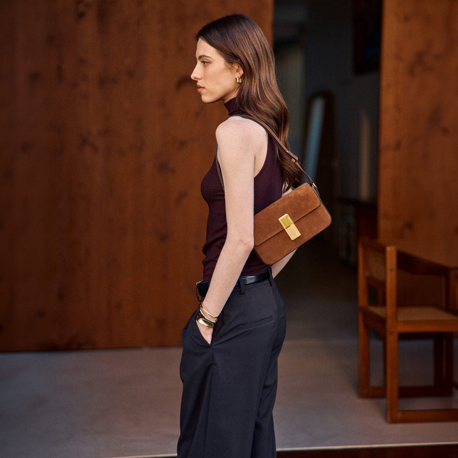 Monceau Baguette Gold Edition - Tan Suede Leather – Ateliers Auguste