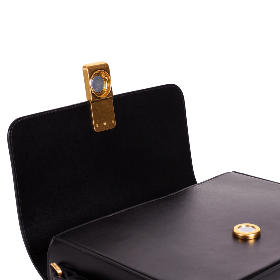 sac demi lune Sully Gold Edition - Cuir Box Noir Ateliers Auguste