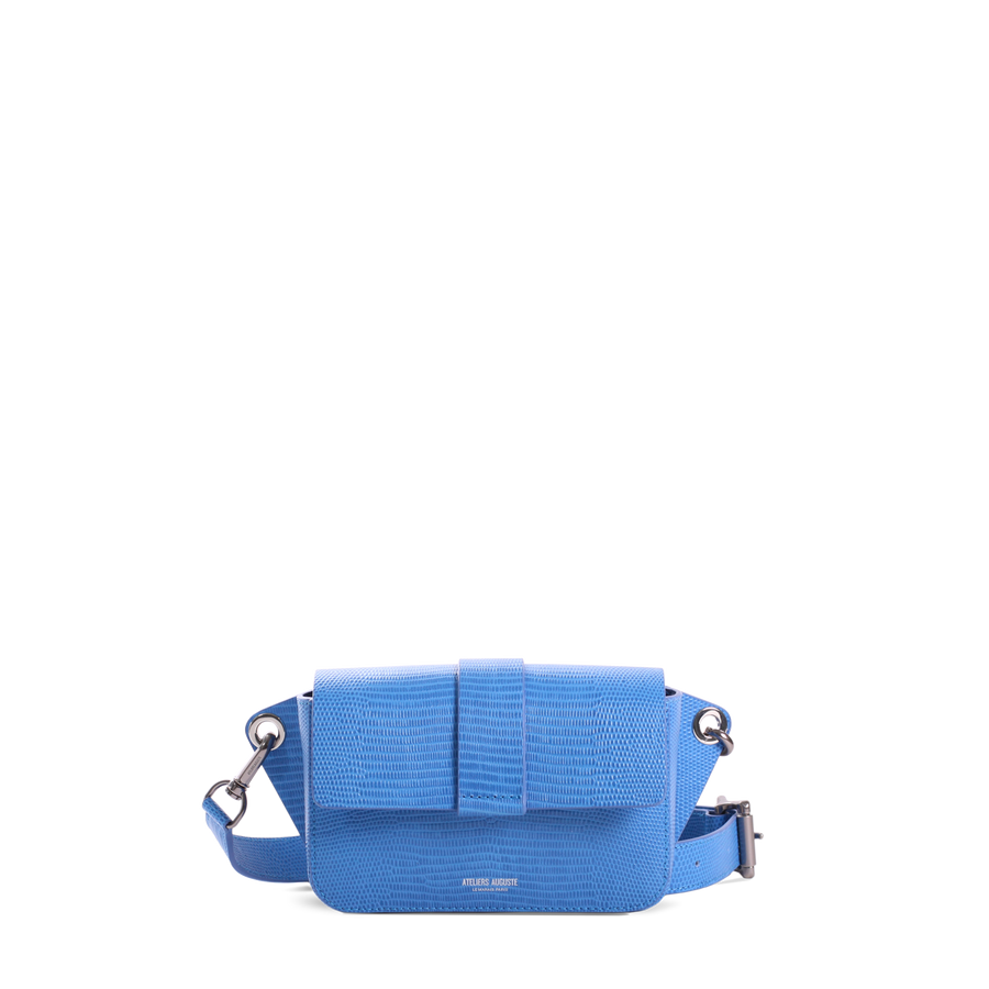 Sac ceinture Roquette - Cuir Embossé Lézard Bleu Ateliers Auguste
