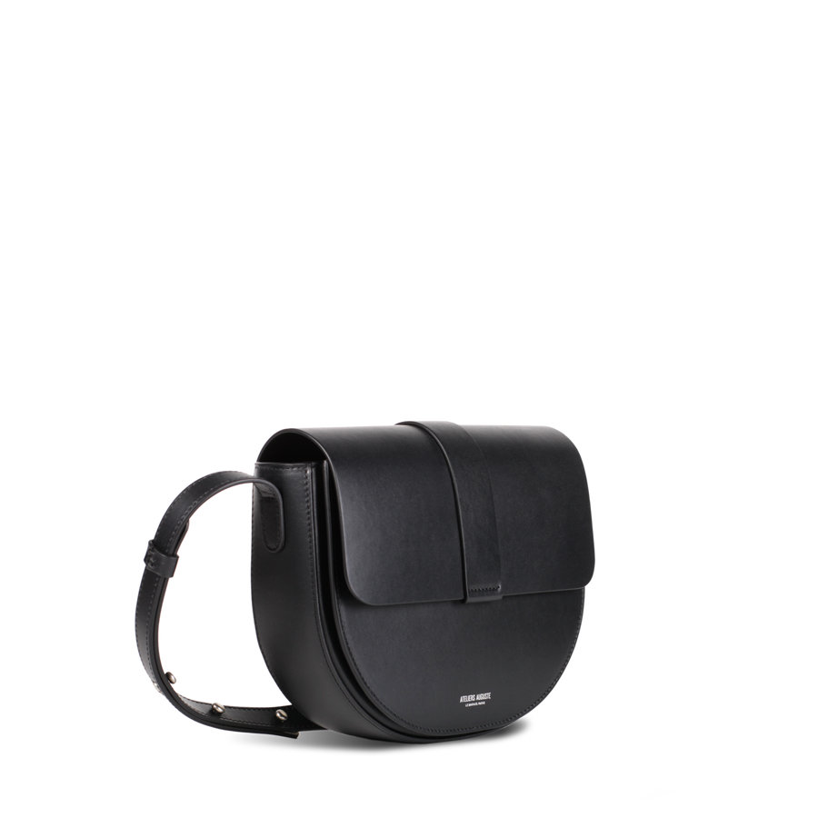 Sac demi lune Sully - Cuir Lisse Noir Ateliers Auguste